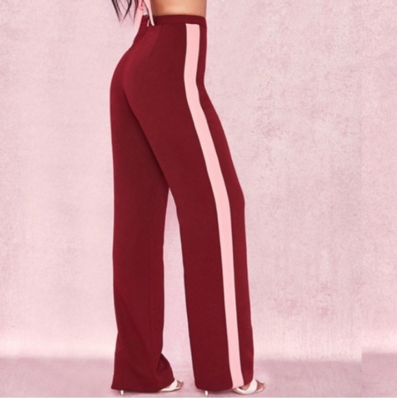 D3. NWT HOUSE OF CB NIELLA WINE CREPE WIDE LEG PANTS SIZE XS - Picture 1 of 9